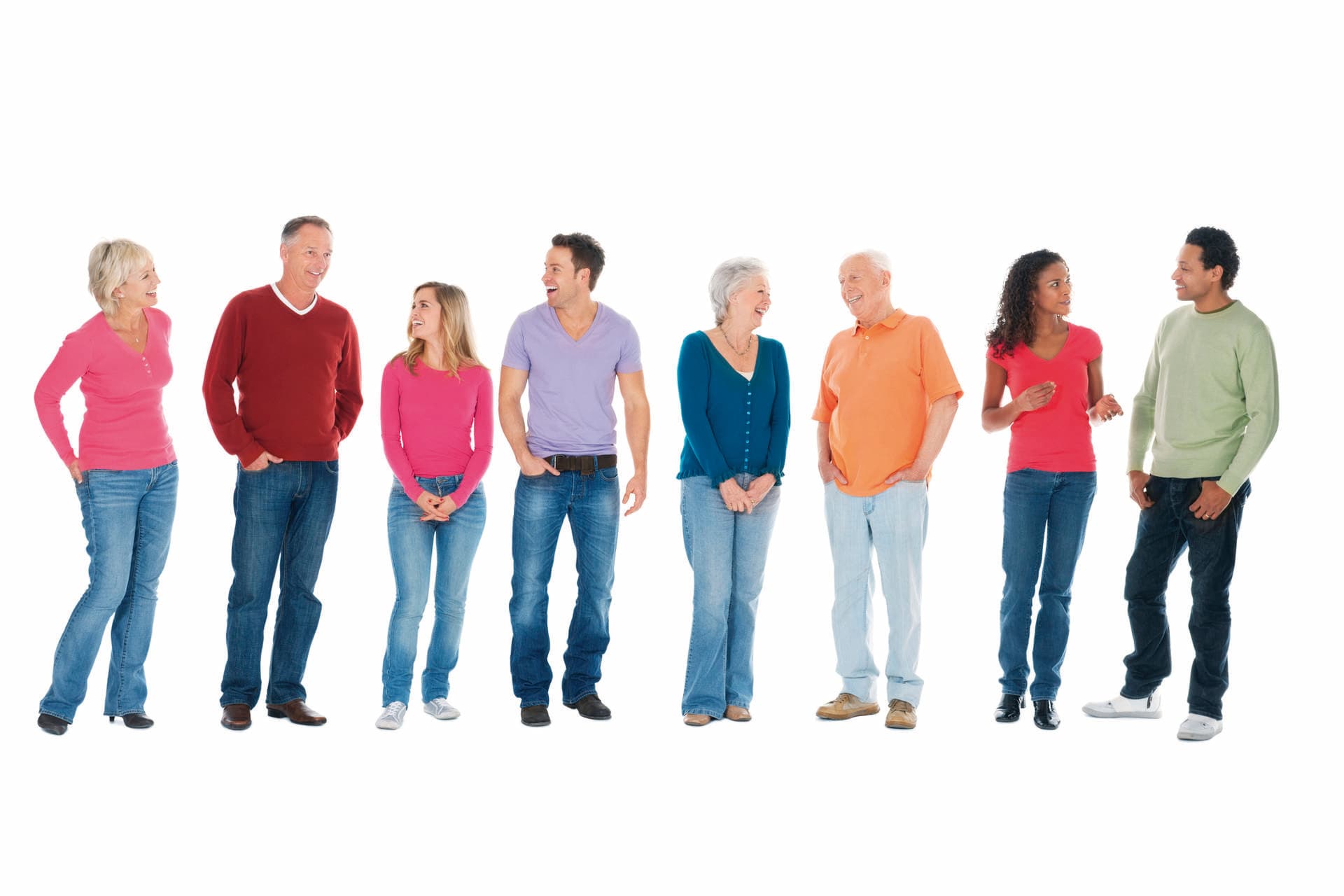 Casual Group of People Talking in a Row – Isolated