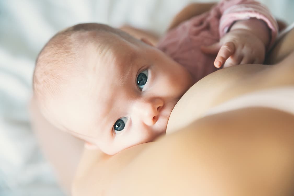 Baby eating mother&#8217;s milk. Mother breastfeeding baby.