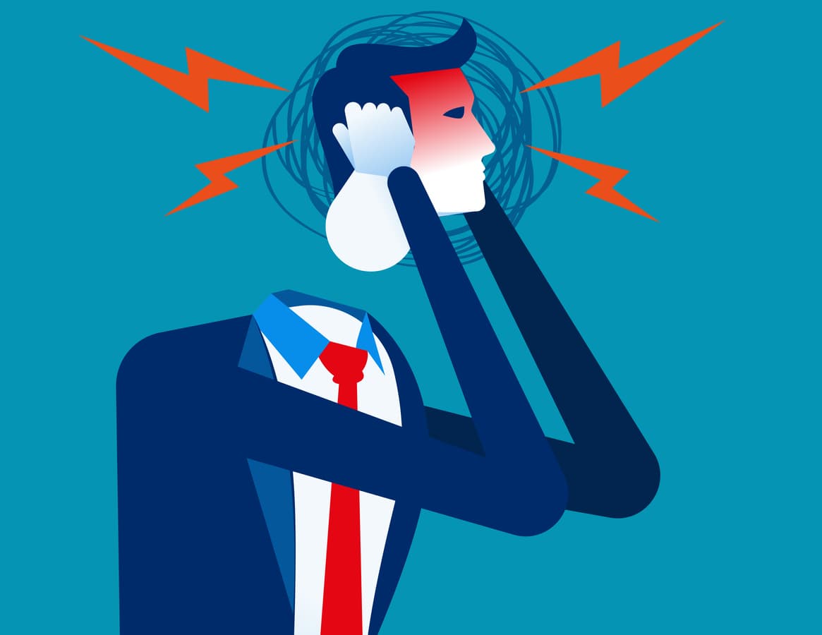 Businessman with headache. Concept business vector, Anger, Pressure.