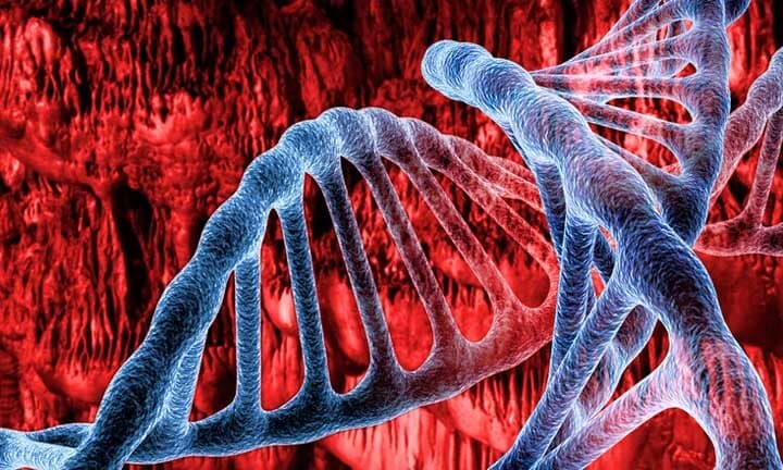 Blue DNA structure isolated background. 3D illustration