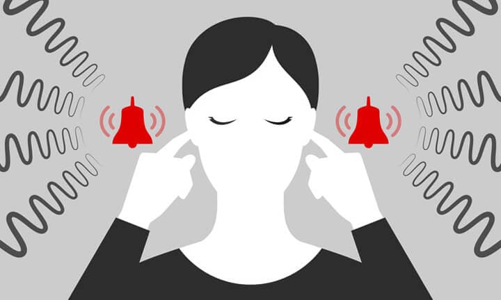 Illustration einer Frau, die sich wegen Lärm Ihre Ohren mit den Zeigefingern zuhält