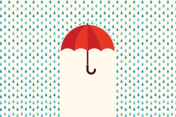 Illustration eines Regenschirms, der den Regen aufhält.