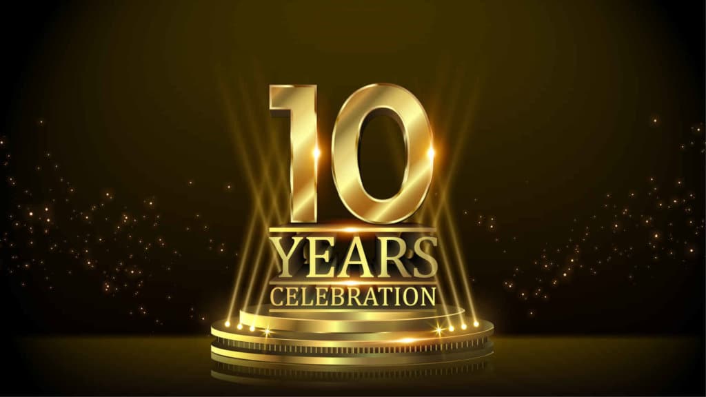 10 years Celebration Golden Jubilee Award Graphics Background. Entertainment Spot Light Hollywood Template  Luxury Premium Corporate Abstract Design Template Banner Certificate.