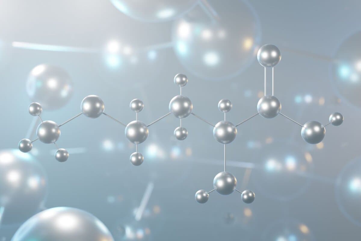 Methionin-Molekülstruktur, 3D-Modellmolekül, proteinogene Aminosäuren, Strukturformel (mikroskopische Ansicht)