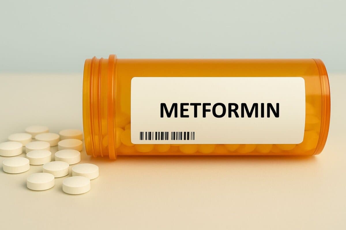 Metformin-Tabletten in klinischer Umgebung – Standardtherapie bei Typ-2-Diabetes.