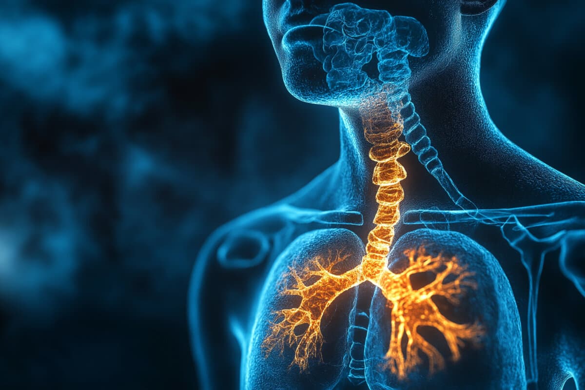 Lunge beim Menschen mit leuchtenden Aterien Adern Kapilaren und Venen für Lungenentzündung Bronchitis und sonstige Atemwegserkrankung Generative AI