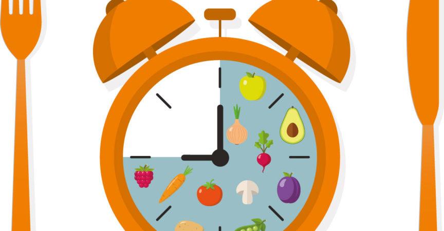Symbolische Darstellung einer Uhr mit Lebensmittel darin