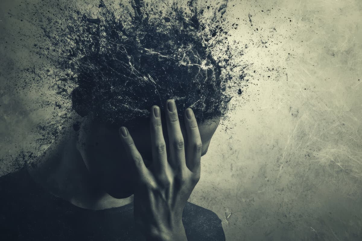 Psychiatric illness. Mental disorder, paranoia feeling and panic problem. Psychic illnesses and disorders, insomnia anxiety, schizophrenia mentally ill or suicide.  illustration icons set