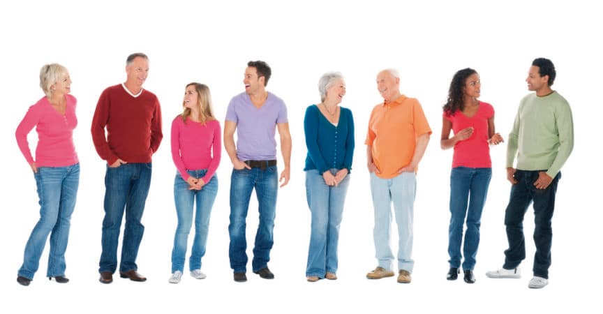 Casual Group of People Talking in a Row – Isolated