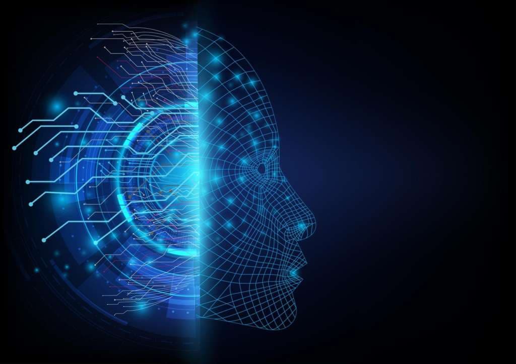 Kommunikation des neuronalen Netzes und eine künstliche Intelligenz Roboter Gesicht