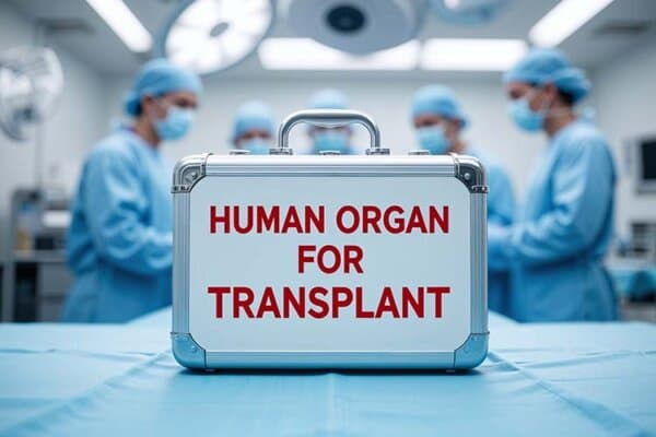 Des professionnels de la santé dans une salle d'opération se concentrent sur une procédure de transplantation d'organe
