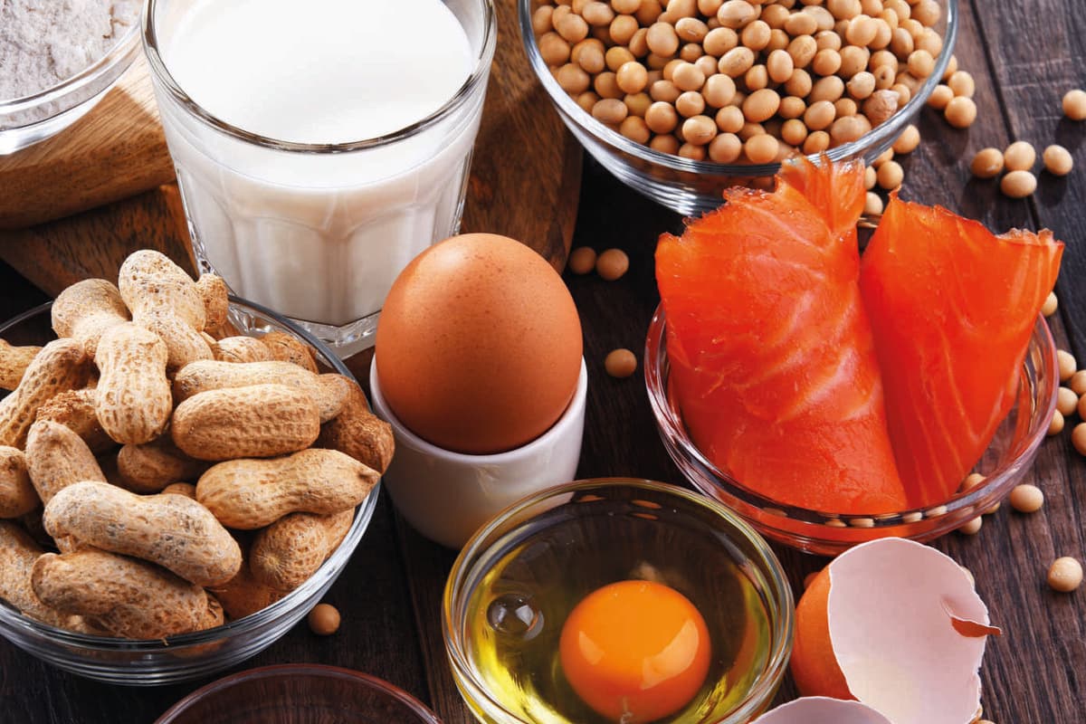 Composition with common food allergens including egg, milk, soya, peanuts, hazelnut, fish, seafood and wheat flour