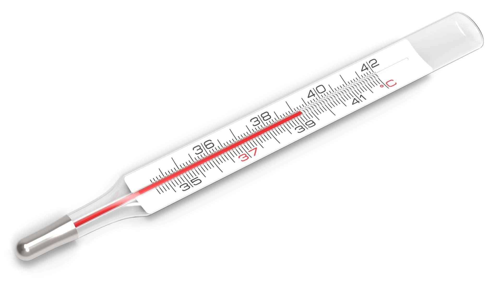 Medizinisches Thermometerfieber lokalisiert auf weißem Hintergrund 3D-Rendering