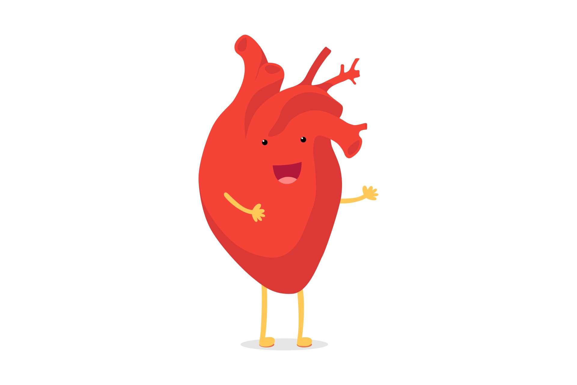 Nettes Karikaturlächeln gesundes Herzcharakter glückliche Emoji Emotion. Lustige Kreislauforgan-Kardiologie. Vektorillustration