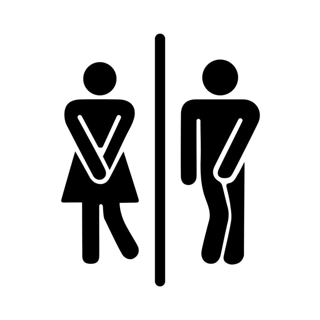 Lustiges, fröhliches, ursprüngliches Zeichen, Ikone männliche und weibliche Toilette. Vektorillustration.