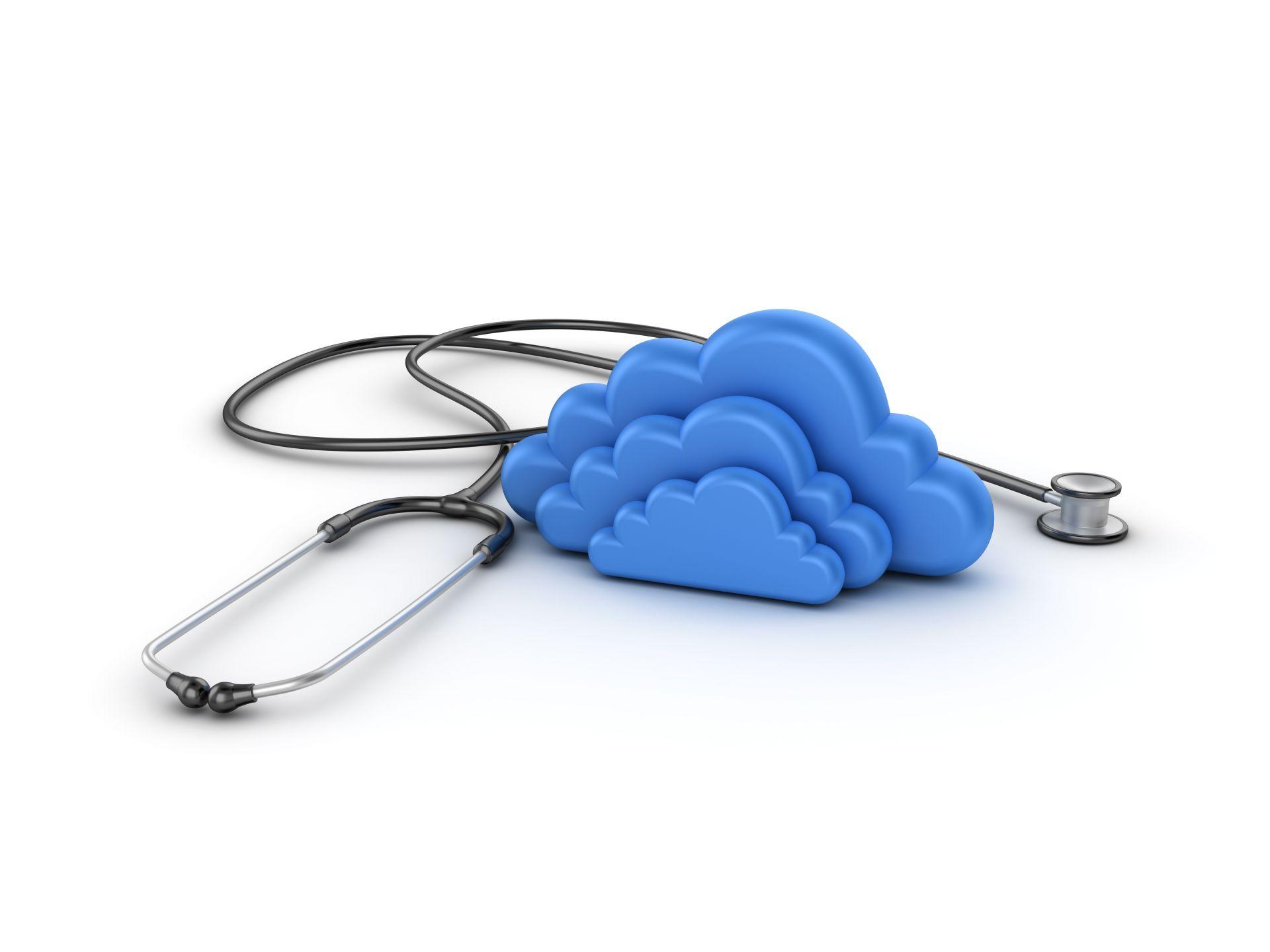 Stethoscope with Cloud Computing - White Background - 3D Rendering